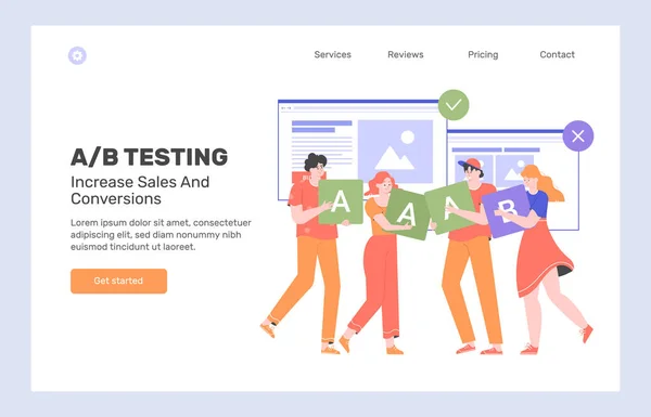 AB testar. Ökad försäljning och konvertering. Mall för landningssida. — Stock vektor