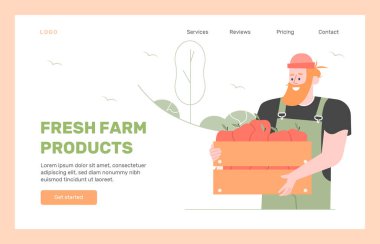 Taze tarım ürünleri. Yerel pazar. İniş sayfası tasarımı. 