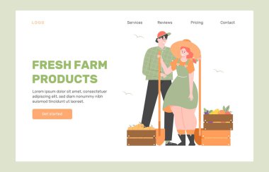 Taze tarım ürünleri. Yerel pazar. İniş sayfası tasarımı. 