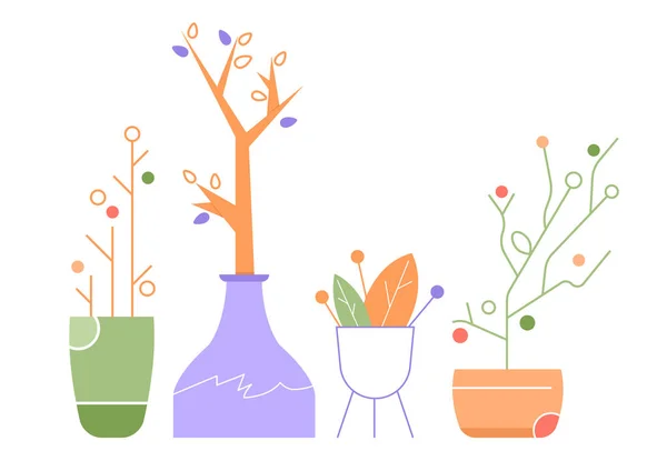 Conjunto de plantas en macetas. Decoración botánica. — Vector de stock