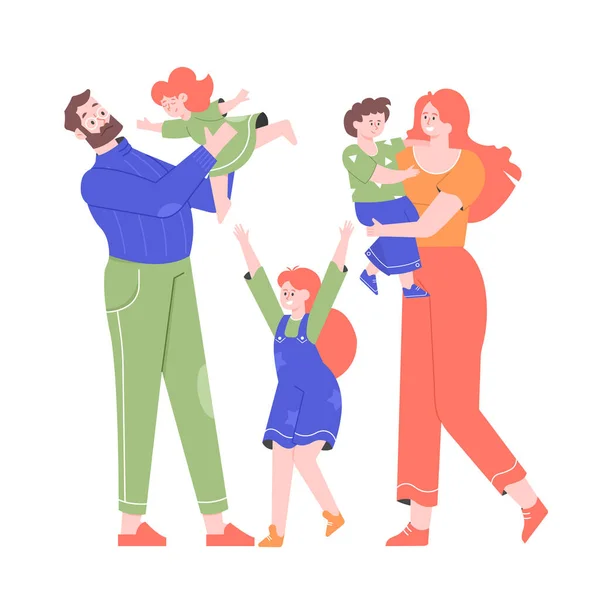 Famille heureuse se tient ensemble sur un fond blanc. — Image vectorielle