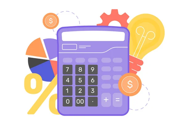 Финансовые объекты, большой калькулятор — стоковый вектор