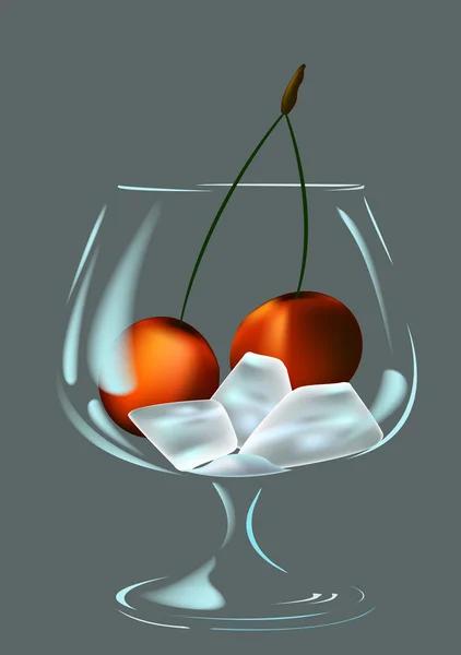 Wineglass, ice and cherry — Stock Vector