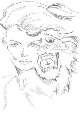 A woman and tiger in one guise clipart