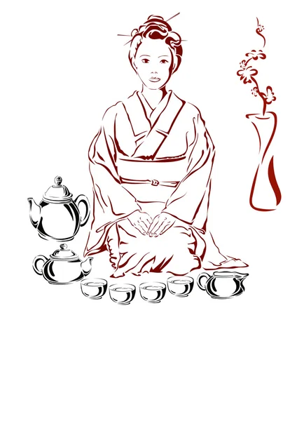 Japon kadın ve çay — Stok Vektör