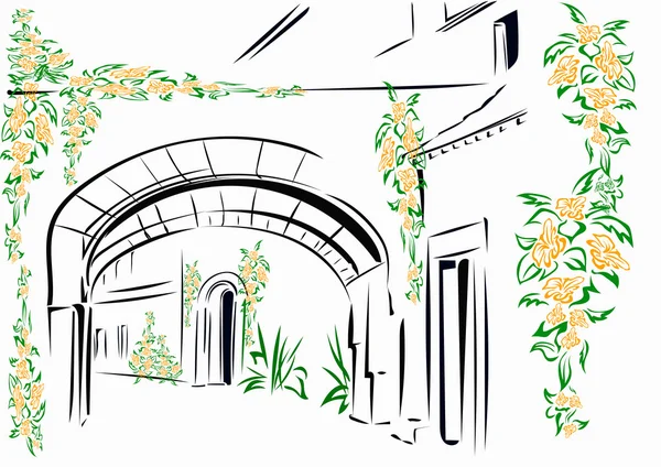 Патио с цветами — стоковый вектор