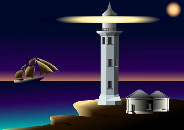 Phare et voilier dans l'océan — Image vectorielle