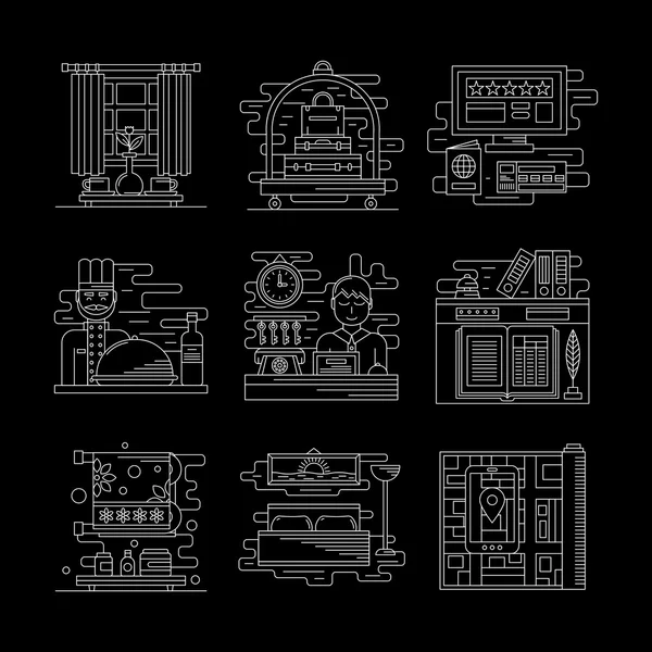 Hotel services white line vector icons set — Stockvector