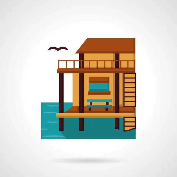 Wooden bungalow flat design vector icon — Stock Vector