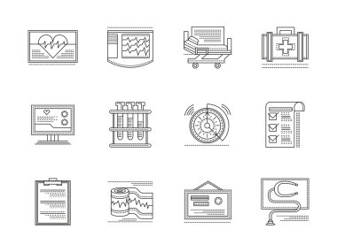 Cardiology elements linear vector icons set