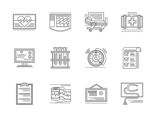 Cardiology elements linear vector icons set — Stock Vector