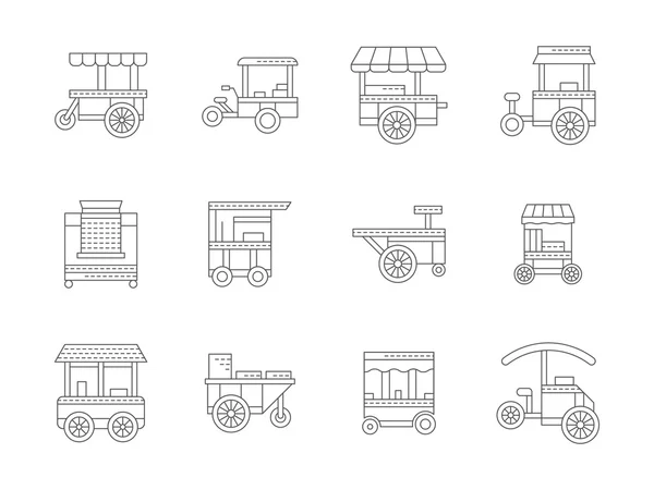 Conjunto de iconos de vector de carro de comida lineal — Vector de stock