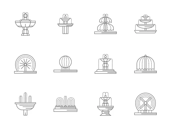 Decorative fountains flat line vector icons set — Wektor stockowy