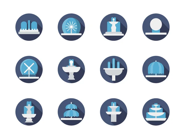 Fountains blue round flat color vector icons — Stock Vector