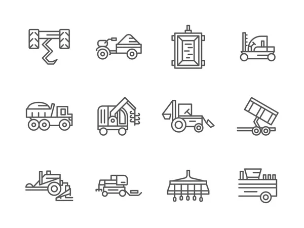 Farm machinery black line vector icons — Stock Vector