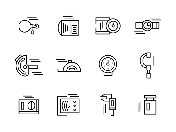 Einfache schwarze Linie Metrologie Werkzeuge Vektor Icons Set — Stockvektor