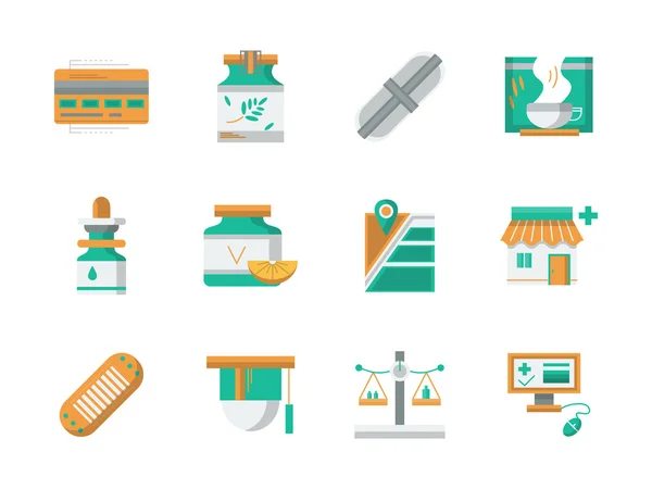 Ploché návrhové ikony pro lékárny — Stockový vektor