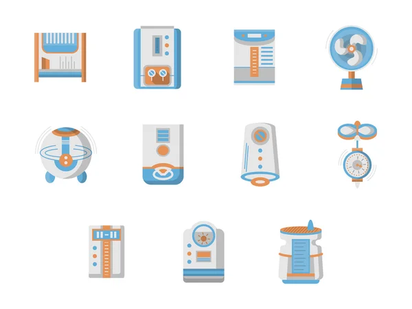Ploché návrhové ikony pro domácí klimatická zařízení — Stockový vektor