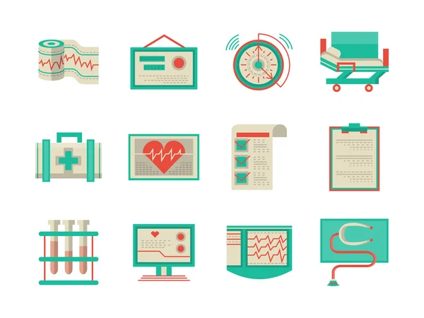 Iconos vectoriales de diseño plano para cardiología — Vector de stock