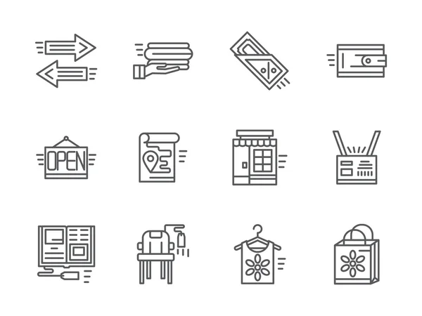 Línea simple en línea comisión tienda vector iconos — Archivo Imágenes Vectoriales