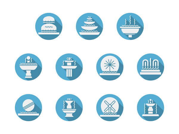 Round blue flat vector icons for fountains