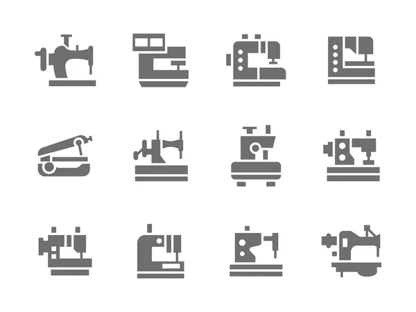 Simple glifo máquinas de coser vector iconos conjunto — Archivo Imágenes Vectoriales