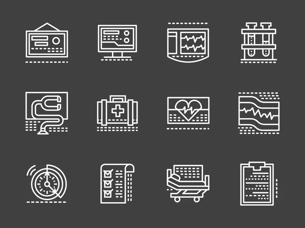 Cardiologie blanc simple ligne conception vectorielle icônes — Image vectorielle