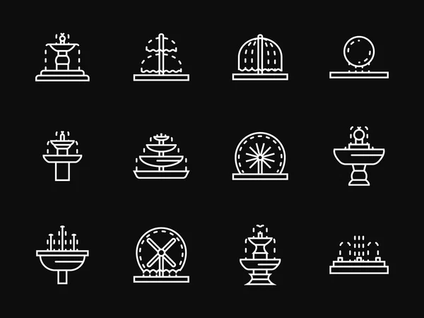 Fontaines ligne blanche icônes vectorielles d'architecture — Image vectorielle