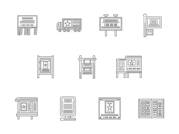 Elementos publicitarios línea plana vector iconos conjunto — Archivo Imágenes Vectoriales