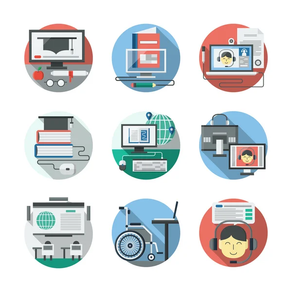 Distance learning detailed flat vector icons set — Stock Vector