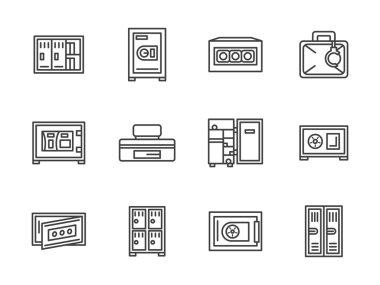 Metal dolaplar ve kasalar siyah çizgi vektör simgeleri