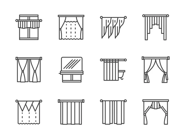 Perdeler ve lambrequin siyah çizgi vektör simgeleri