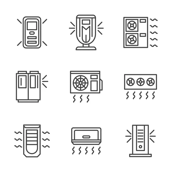 Lucht reinigingsapparatuur zwarte lijn vector icons set — Stockvector