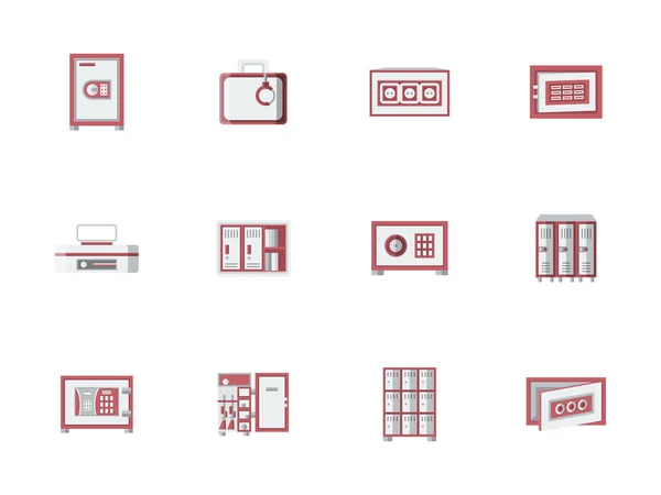 Armarios rojos y armarios conjunto de iconos de vector plano — Archivo Imágenes Vectoriales