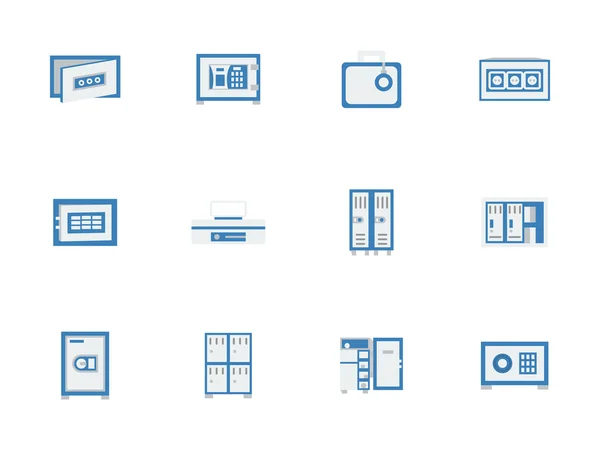 Coffres-forts et casiers bleus icônes vectorielles plates — Image vectorielle
