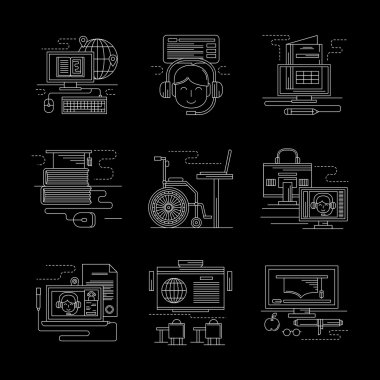 Ayrıntılı Beyaz çizgi online eğitim vektör simgeler