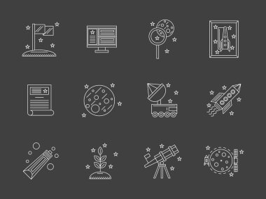 Beyaz düz çizgi uzay araştırma vector Icons set