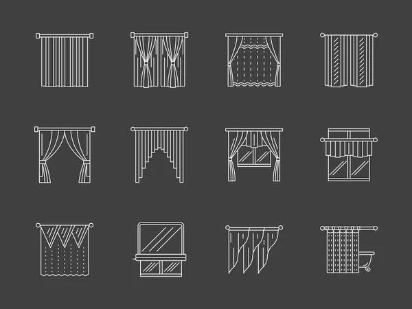 Blanco línea plana cortinas decoración vector iconos — Vector de stock