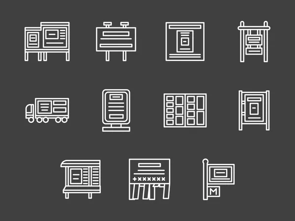Icônes vectorielles de ligne blanche simple de publicité extérieure — Image vectorielle