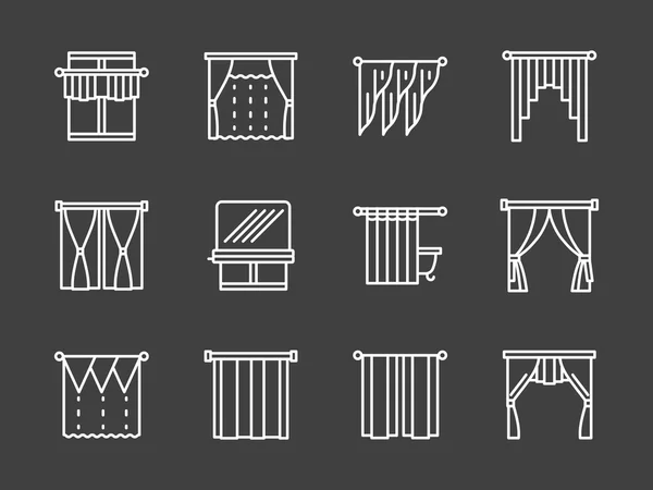 Persianas textiles simples iconos de vectores de línea blanca — Vector de stock