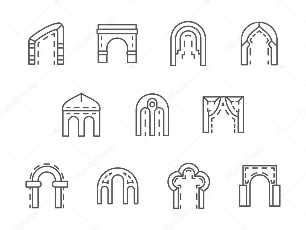Arches black line vector icons set