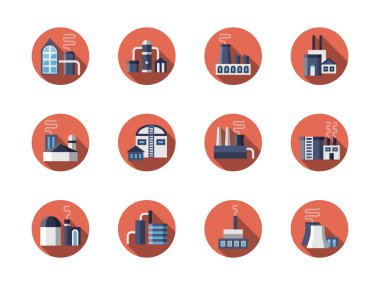 Fabrika ve tesisleri düz vector Icons set yuvarlak
