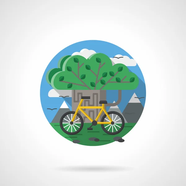 Ağaç ve bisiklet renk detaylı vektör simgesi — Stok Vektör