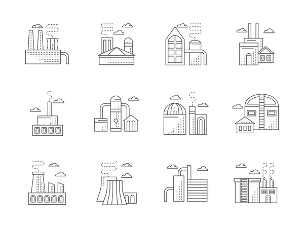 工业建筑平线矢量图标 — 图库矢量图片