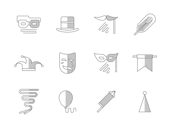 Conjunto de iconos de vectores de línea plana de fiesta de mascarada — Archivo Imágenes Vectoriales