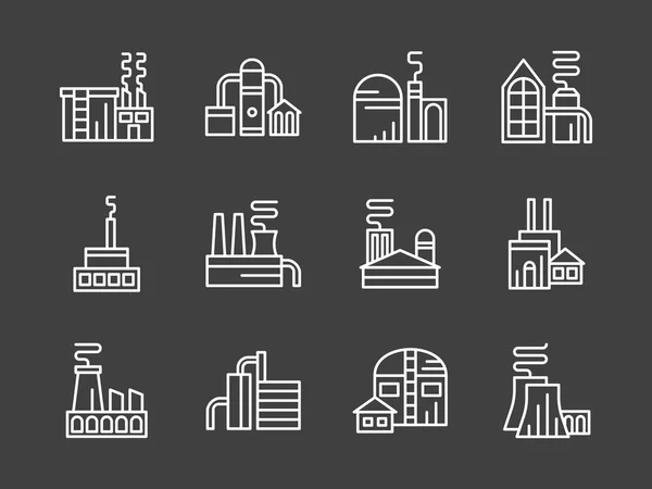 Industrie planten witte lijn vector icons set — Stockvector