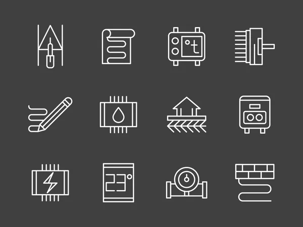 Set of heating system white line vector icons — Stock Vector