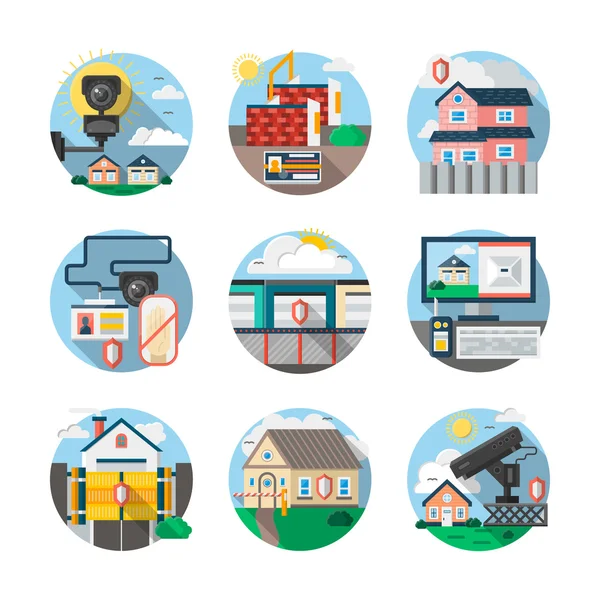 Security services color detailed vector icons set — Stock Vector