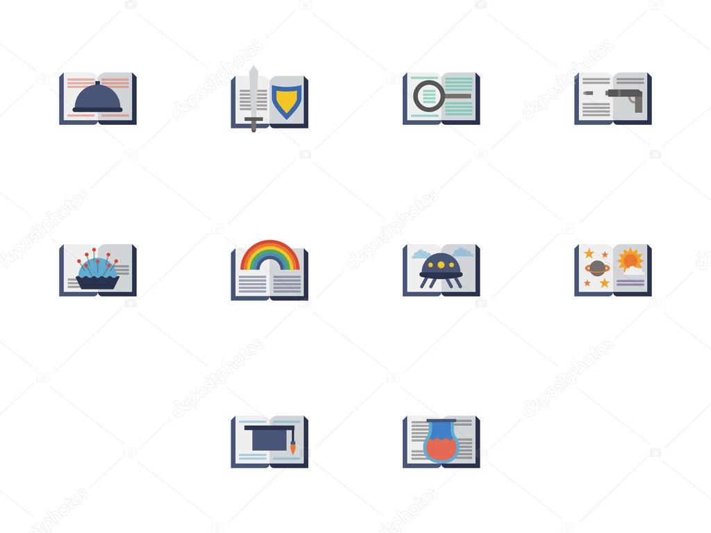 Reading books flat color vector icons