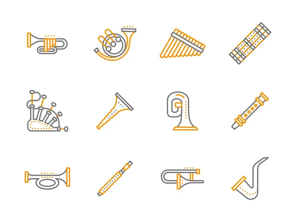 Línea simple instrumentos musicales vector iconos conjunto — Vector de stock